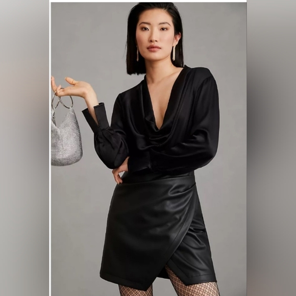 Anthropologie Maeve Plunge Faux Leather Dress Size 10 - Picture 2 of 10